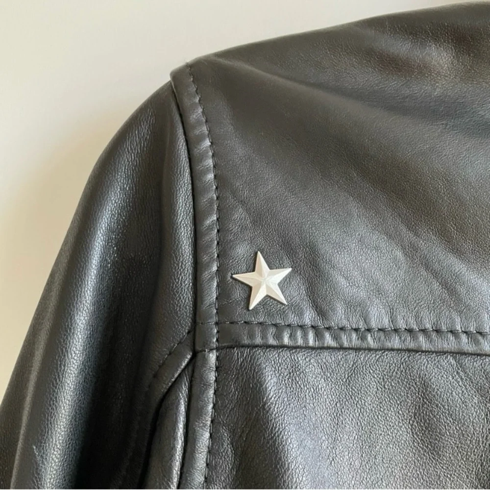 AllSaints Star Studded Raven Leather Biker Jacket Black US 6 Limited Edition - Picture 12 of 15